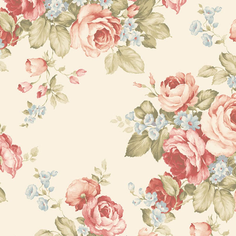 Patton Wallcoverings AB27614 Flourish (Abby Rose 4) Grand Floral Wallpaper in Cream, Reds, Blues & Greens